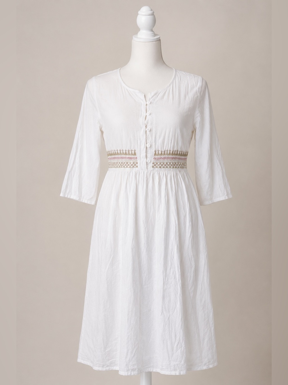 Women’s White Boho Peasant Midi Dress 2XL Embroidered Empire Waist Cottagecore - Picture 2 of 14